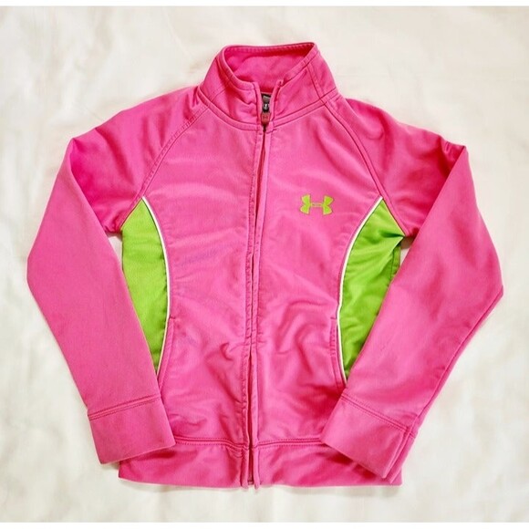 Under Armour Pink & lime Green Girl's Track Suit Outfit Size: 6 - Picture 2 of 10